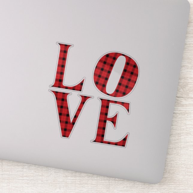 LOVE four letters red buffalo plaid Valentines Day Sticker (Detail)