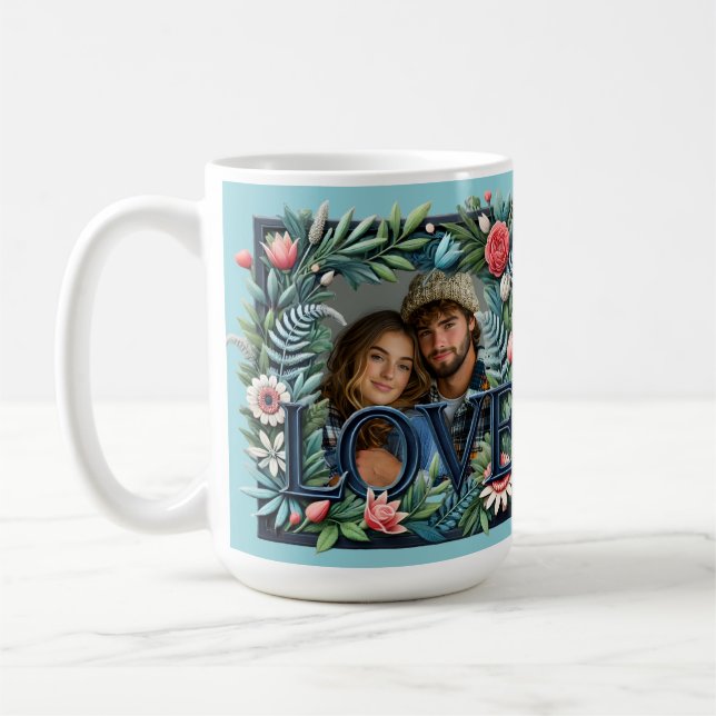 Love Frame Valentine's Anniversary Custom Photo Coffee Mug (Left)