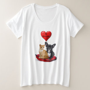 Love French Bulldogs and Cat Women's Plus Size T-Shirt
