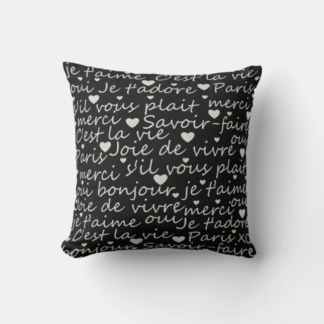 Love French Je t’aime Throw Pillow (Front)