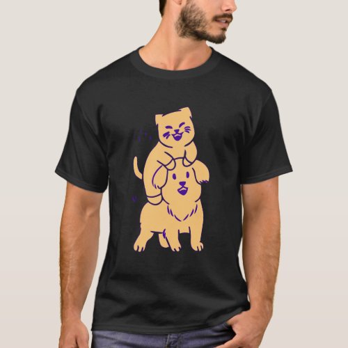 love friendship cute dog and cat T_Shirt