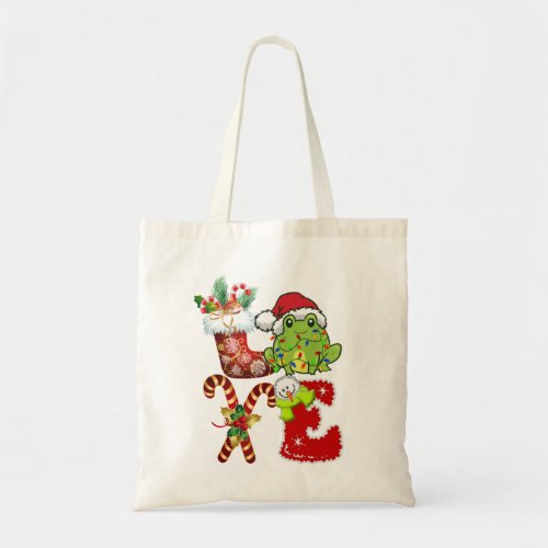 Love Frog Christmas Lights Funny Santa Hat Christm Tote Bag