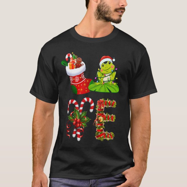 Love Frog Christmas Lights Led  Santa Hat Christma T-Shirt (Front)