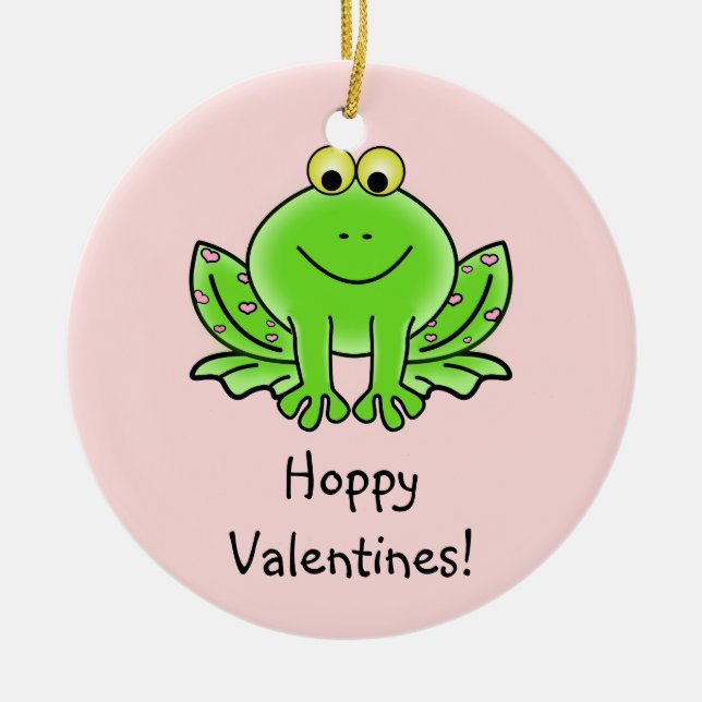 Love Frog Funny Greeting: Hoppy Valentine's Day Ceramic Ornament (Front)