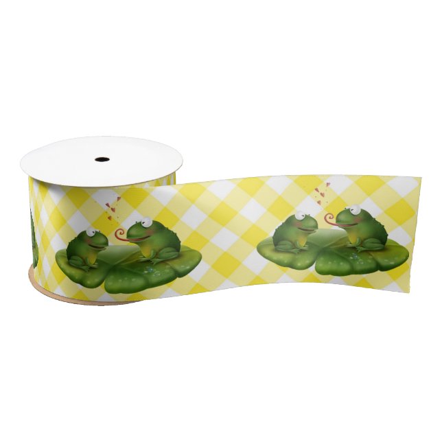 Love Frogs with Hearts on Gingham Satin Ribbon (Spool)