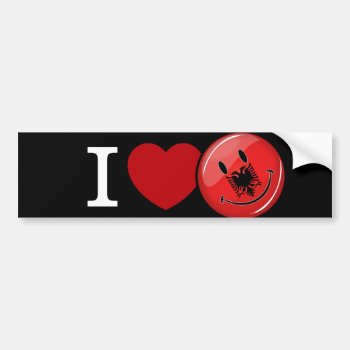 Love From Albania Smiling Flag Bumper Sticker by HappyPlanetShop at Zazzle