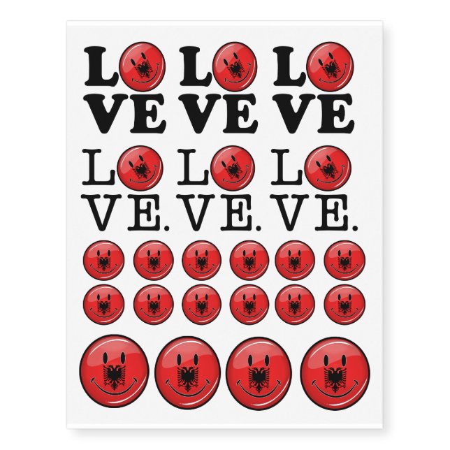 Love From Albania Smiling Flag Temporary Tattoos (Front)