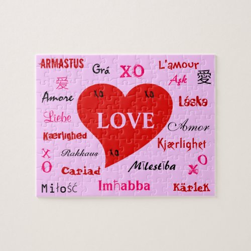 Love from Around the World in Pink Black and Red  Jigsaw Puzzle