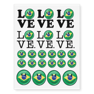 Love from Brazil Smiling Face Temporary Tattoos