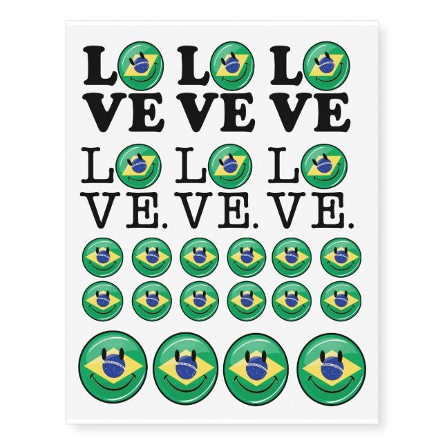 Love from Brazil Smiling Face Temporary Tattoos (Front)