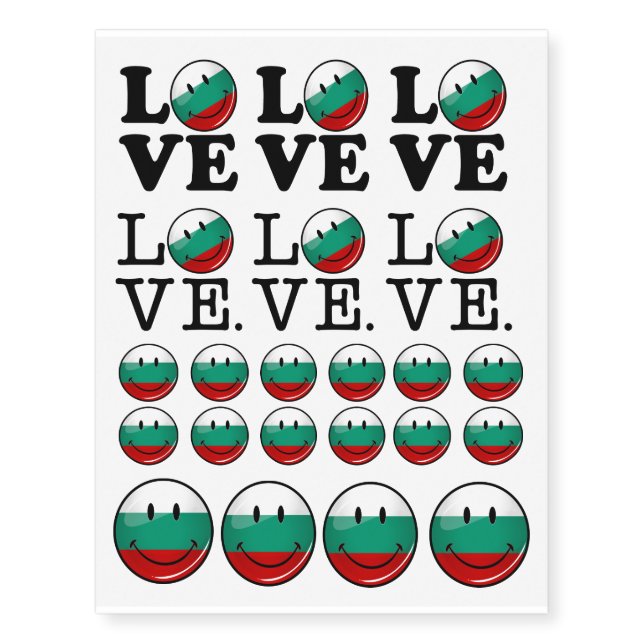 Love From Bulgaria Smiling Flag Temporary Tattoos (Front)