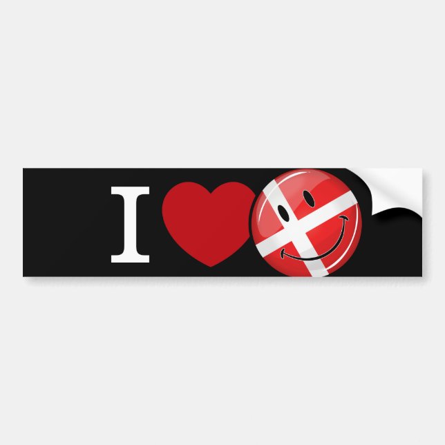 Love From Denmark Smiling Flag Bumper Sticker (Front)