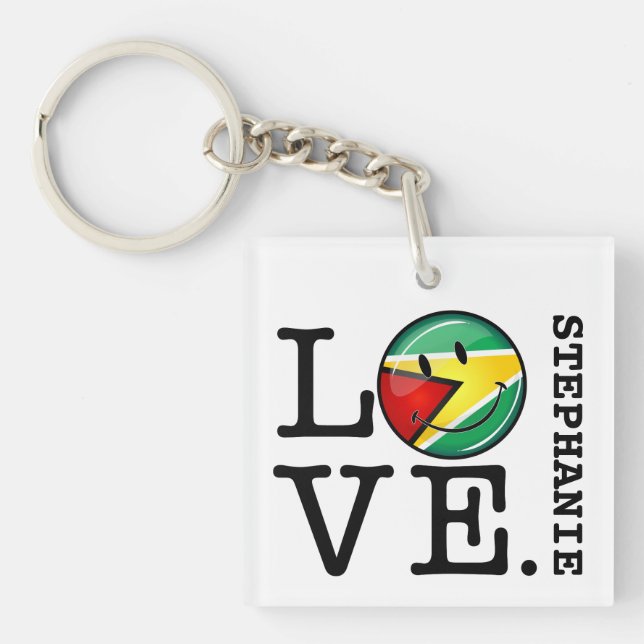 Love From Guyana Smiling Guyanese Flag Keychain (Front)