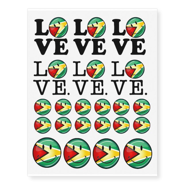 Love From Guyana Smiling Guyanese Flag Temporary Tattoos (Front)