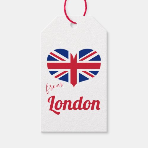 Love from London  Heart Shaped UK Flag Union Jack Gift Tags