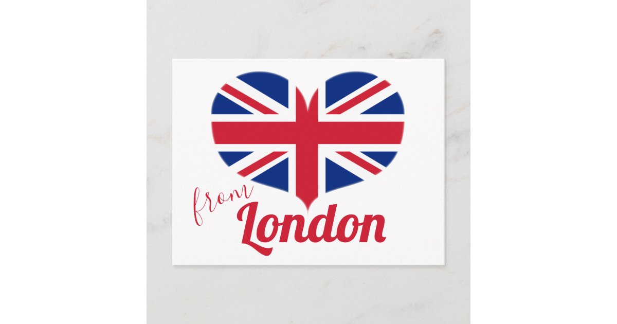 Love from London | Heart Shaped UK Flag Union Jack Postcard | Zazzle