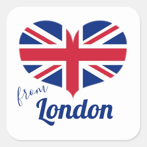 Love from London  Heart Shaped UK Flag Union Jack Square Sticker