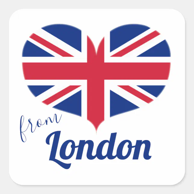 Love from London | Heart Shaped UK Flag Union Jack Square Sticker | Zazzle
