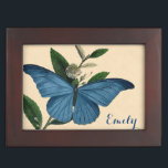 Love From Mom/Vintage Blue Butterfly Custom Memory Box<br><div class="desc">Elegant keepsake box from mom to daughter (or anyone to anyone)with a vintage French historical nature graphic back in 19 centry features a very delicately beautiful blue butterfly on a white flowering plant branches. Texts are fully customizable, you can personalize it with your own text or click the "Customize It"...</div>
