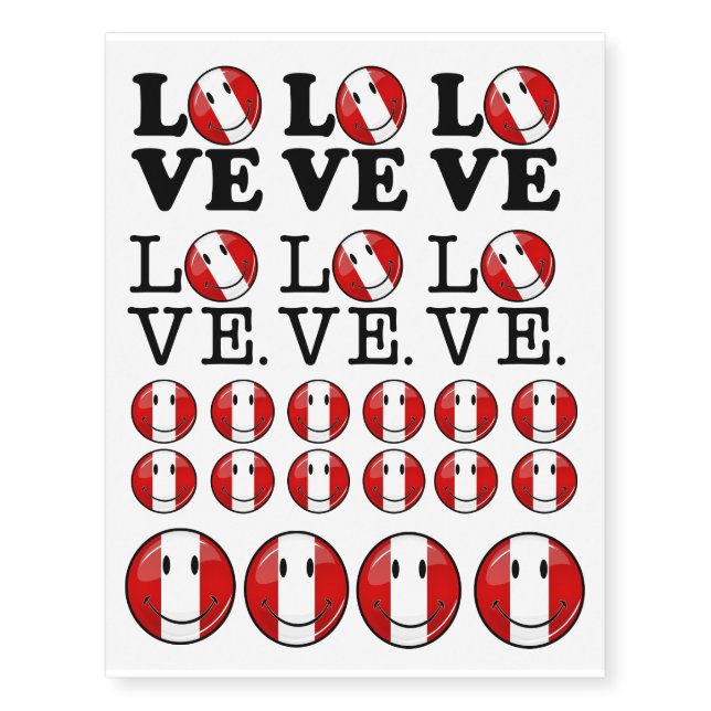 Love From Peru | Smiling Peruvian Flag Temporary Tattoos (Front)