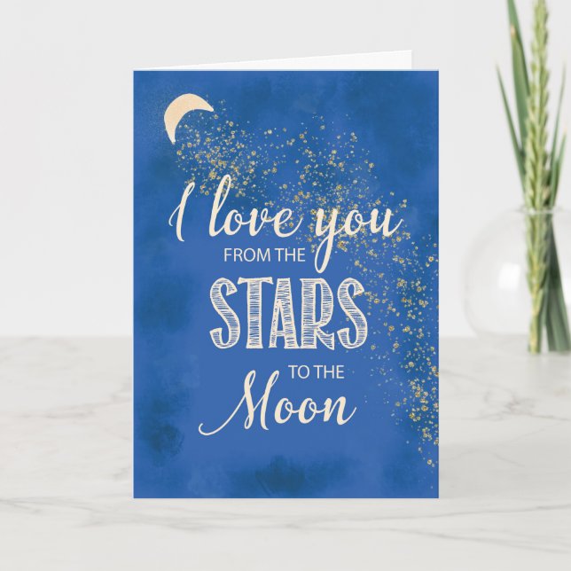 Love From Stars to Moon Night Sky Glitter-Look Card (Front)