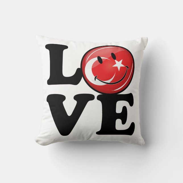 Love From Turkey Smiling Flag Throw Pillow (Front)