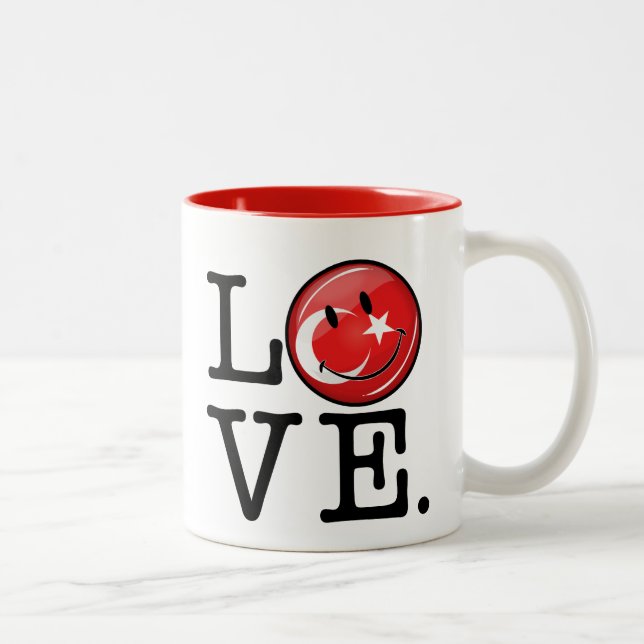 Love From Turkey Smiling Flag Two-Tone Coffee Mug (Right)