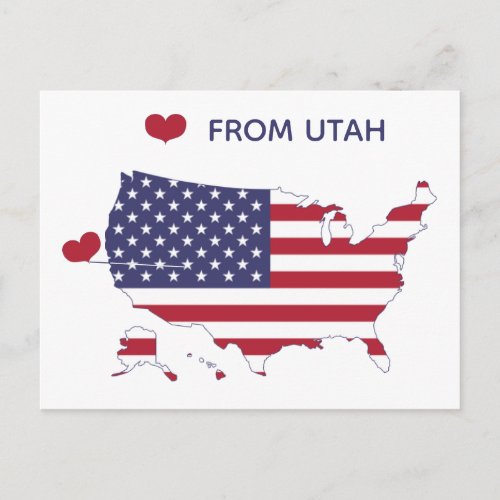 Love from Utah _ State Pride  _ US Flag Postcard