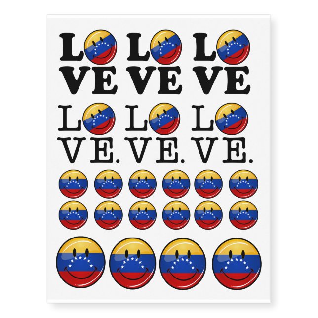 Love From Venezuela Smiling Flag Temporary Tattoos (Front)