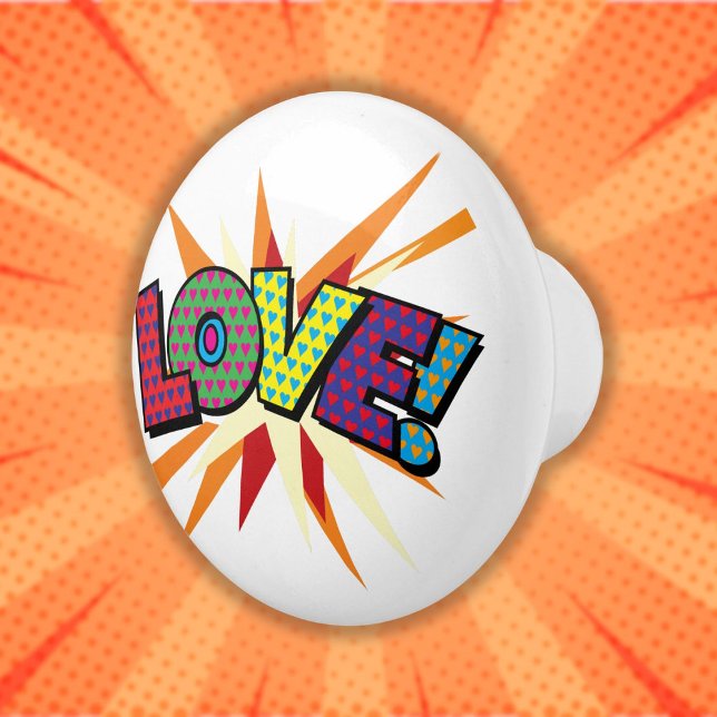 LOVE Fun Cool Retro Comic Book Pop Art Ceramic Knob (LOVE Fun Cool Retro Comic Book Pop Art Ceramic Knob)