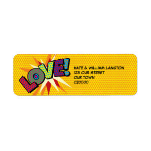 LOVE Fun Retro Comic Book Pop Art Address Label