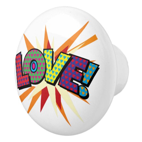 LOVE Fun Retro Comic Book Pop Art Ceramic Knob