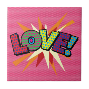 LOVE Fun Retro Comic Book Pop Art Ceramic Tile