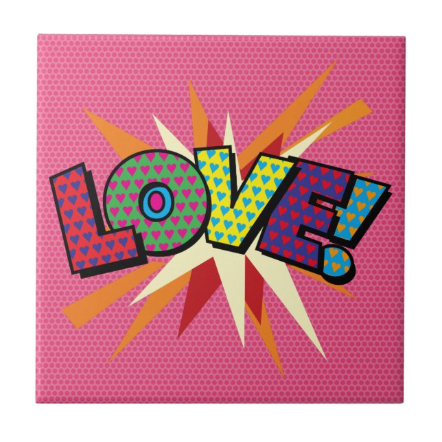 LOVE Fun Retro Comic Book Pop Art Ceramic Tile (Front)