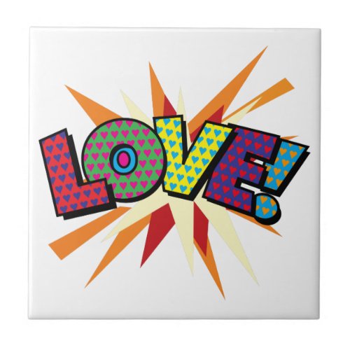 LOVE Fun Retro Comic Book Pop Art Ceramic Tile