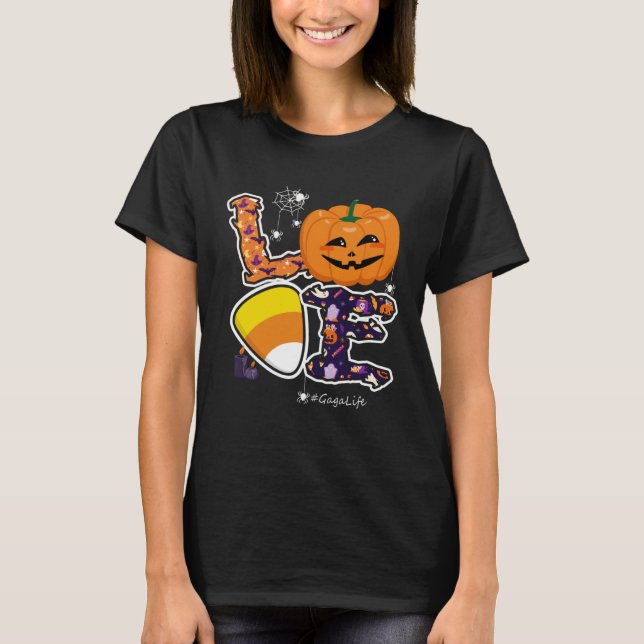 Love Gaga And Candy Corn Pumpkin Spider Halloween  T-Shirt (Front)