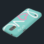 love galaxy s5 cover<br><div class="desc">White and Bubblegum Pink Love handwriting on aqua blue background.</div>