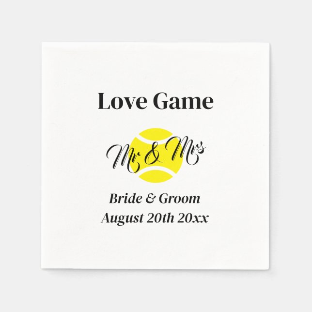 Love Game funny Mr & Mrs tennis theme wedding Napkins (Front)