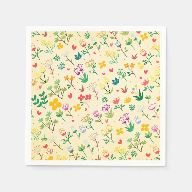 Love Garden Spring Flowers & Hearts Birthday Party Napkins (Front)