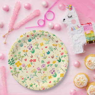 Love Garden Spring Flowers & Hearts Birthday Party Paper Plates