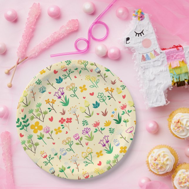 Love Garden Spring Flowers & Hearts Birthday Party Paper Plates (Party)