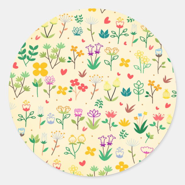 Love Garden Spring Flowers & Hearts  Classic Round Sticker (Front)