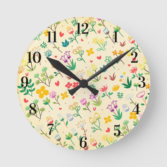 Love Garden Spring Flowers & Hearts  Round Clock (Front)