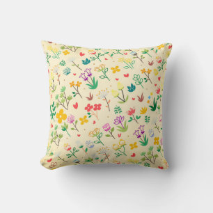 Love Garden Spring Flowers & Hearts  Throw Pillow
