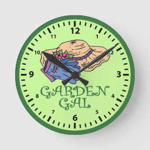Love Gardening? Vegetable Flower Garden Gal Green Round Clock