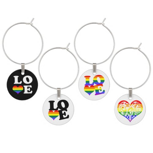 Love Gay Pride Heart Wine Glass Charm