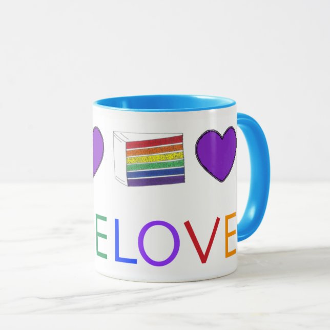 LOVE Gay Pride LGBT Rainbow Layer Cake Slice Mug (Front Right)