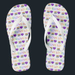 LOVE Gay Pride Rainbow Wedding Cake Flip Flops<br><div class="desc">Flip flops feature an original marker illustration of a slice of rainbow wedding cake,  with LOVE in a rainbow font.</div>