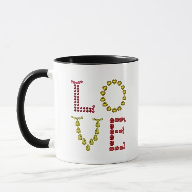 LOVE Gemstone Art Mug | Ruby & Citrine Heart Desig (Left)