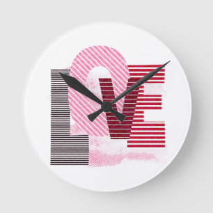 Love Geometric Magenta Letter Round Clock